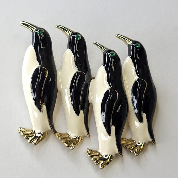 Black & White Enamel Penguin Family Brooch - Picture 7 of 9